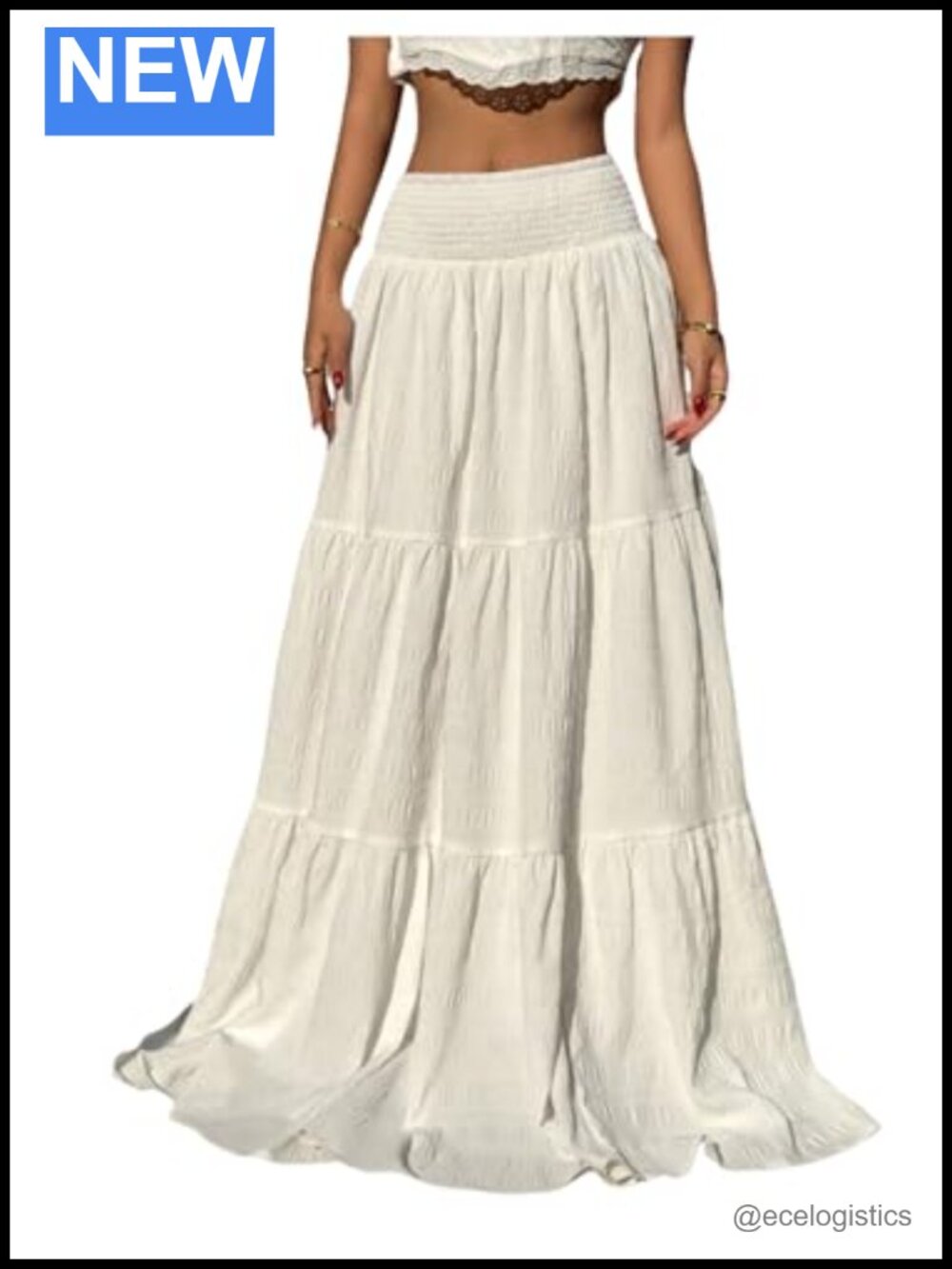 Women's Tiered Ruffle Maxi Skirt Elastic Waist Flowy Floor Length Skirt